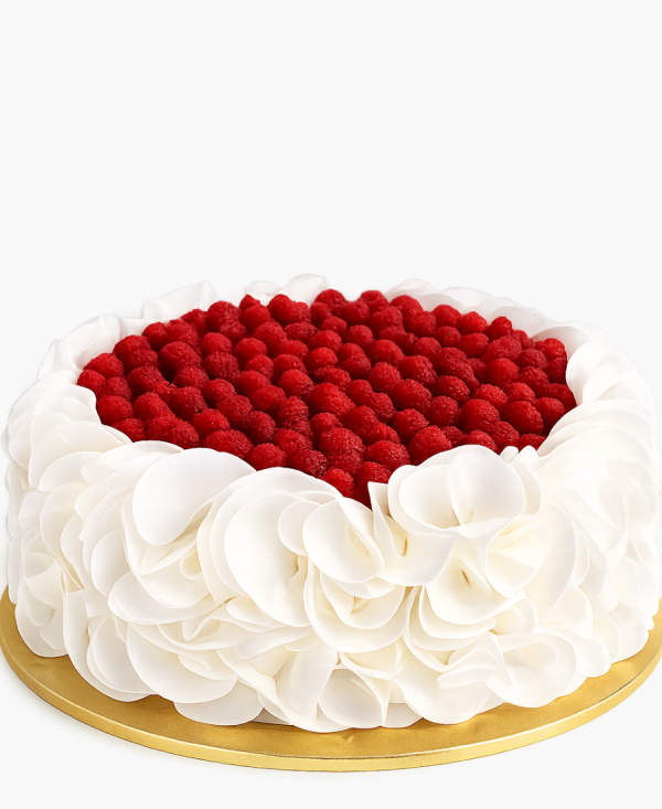 Трендовый свадебный торт с вафельной бумагой и малиной Фото