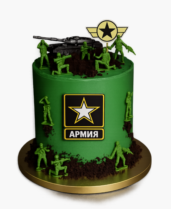 Зеленый торт с солдатиками Фото