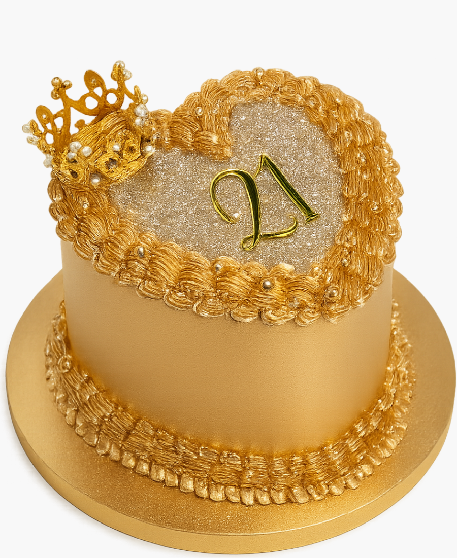 Золотой торт с короной и блестками на 21 год Фото